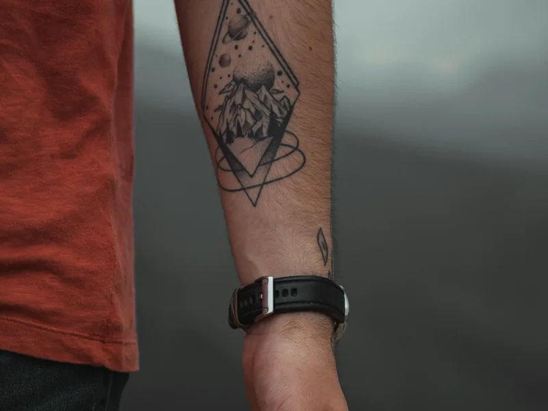 Small geometric tattoo on an inner forearm