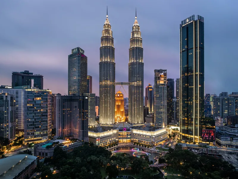 Kuala Lumpur skyline with the Petronas Twin Towers at dusk